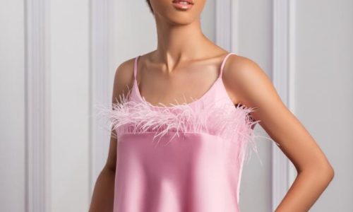 Pink feathered silk top - Image 2