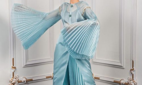 Teal Pleated Organza Kimono styled Pants - Image 3