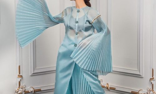 Teal Pleated Organza Kimono styled Pants - Image 2