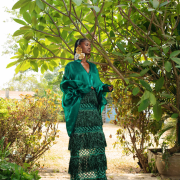 Sheer soft organza with light sheen Top, Lace and fringe layered skirt