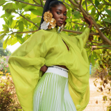 Double-faced Organza Top Logo-plated double-faced organza