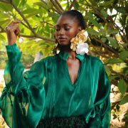 Sheer soft organza with light sheen Top, Lace and fringe layered skirt