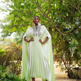 Pleated organza dress adorned with hand-beaded stone flower embellishments