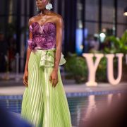 THE DISCUS BUSTIER & THE PLEATED LOGO PANT WITH SIDE FRILLS